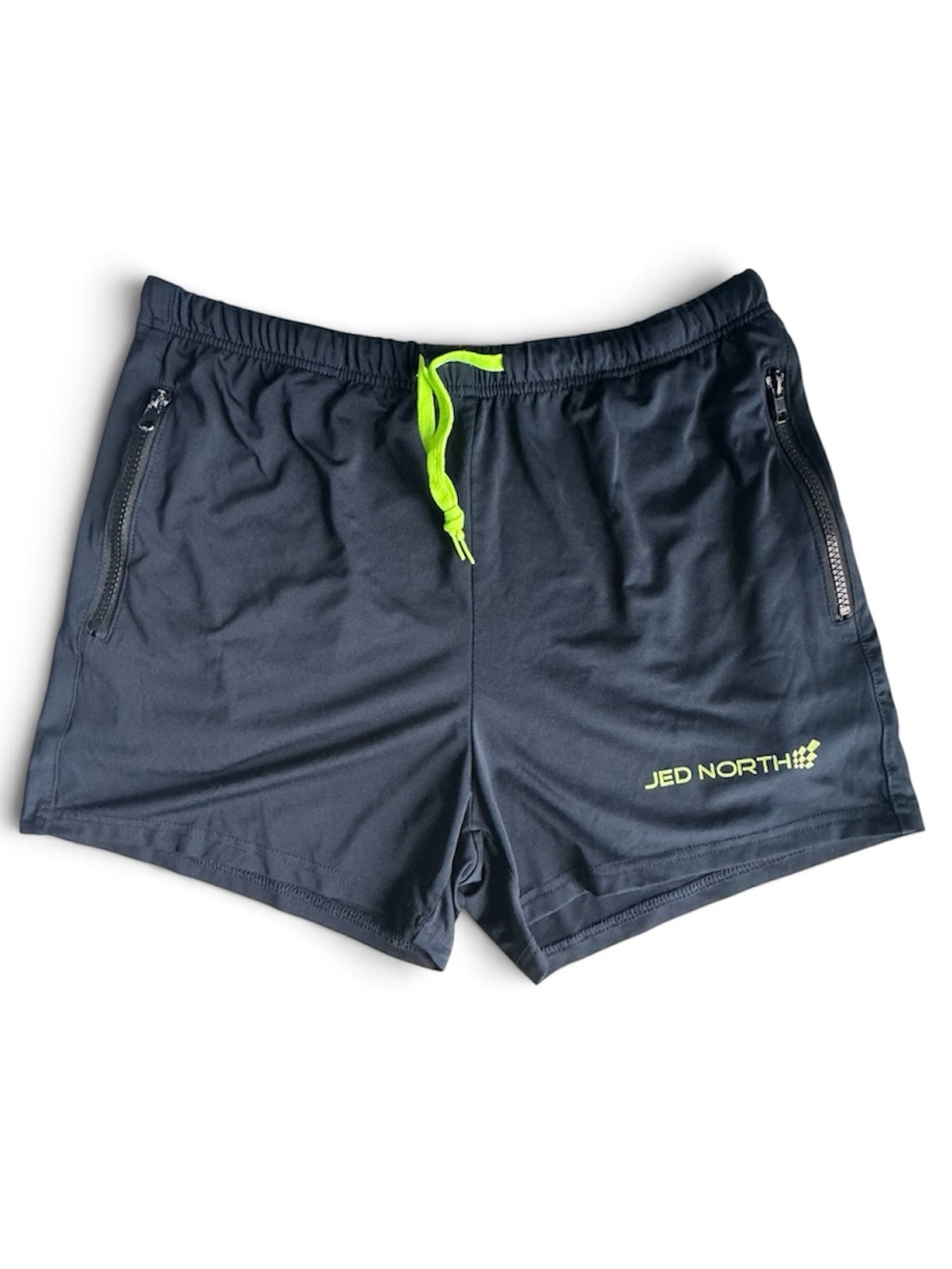 Jed North Men's Navy Athletic Shorts with Neon Green Drawstring